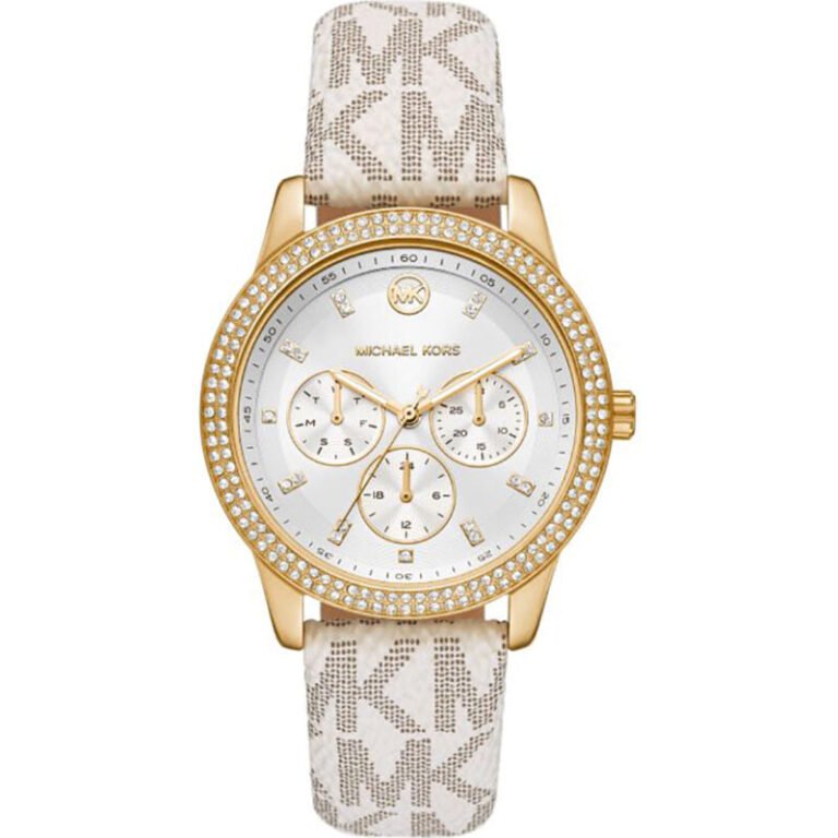 Michael Kors Tibby Multifunction Silver Dial White Leather Strap Watch For Women - MK6967