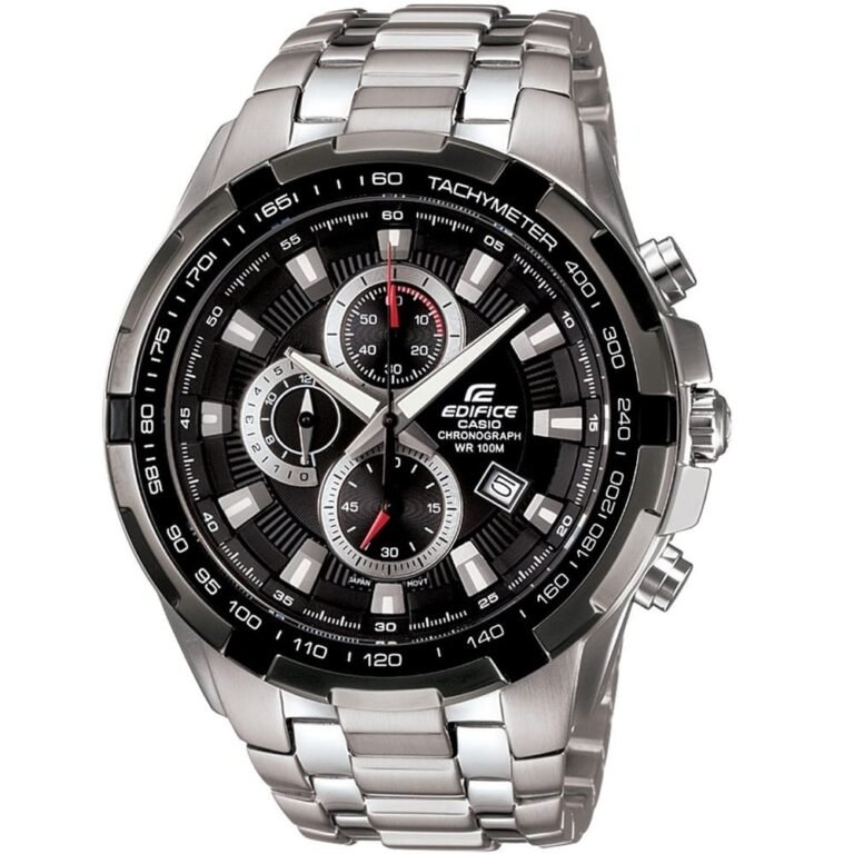 Casio Edifice Chronograph Watch for Men Black Dial with Silver Stainless steel Strap EF-539D-1AV