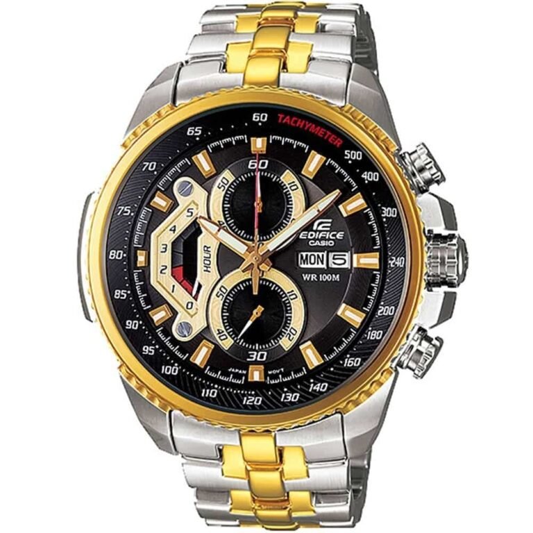 Casio Edifice Chronograph Watch for Men Black Dial with Two tone Silver and Gold Stainless steel Strap EFR-534BKG-1AV