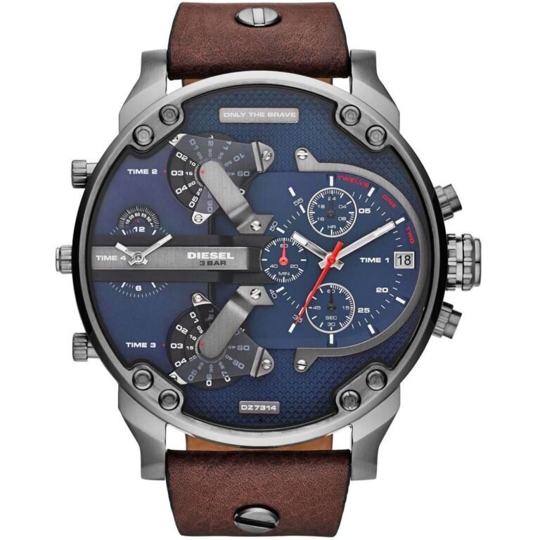 Diesel Mr Daddy Chronograph Blue Dial Brown Leather Strap Watch For Men - DZ7314