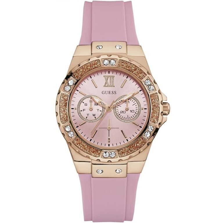 Guess Rose Gold Dial with Diamonds Pink Rubber Strap Watch For Women - W1053L3