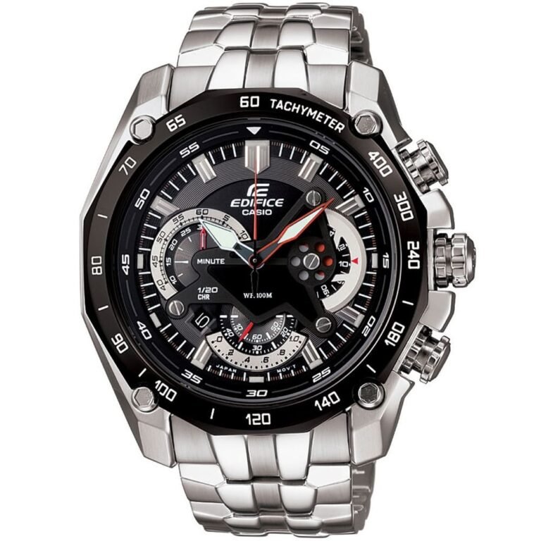 Casio Edifice Chronograph Watch for Men Black Dial with Silver Stainless steel Strap EF-550D-1AV