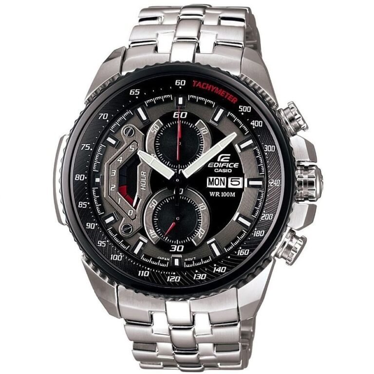 Casio Edifice Chronograph Watch for Men Black Dial with Silver Stainless steel Strap EF-558D-1AV