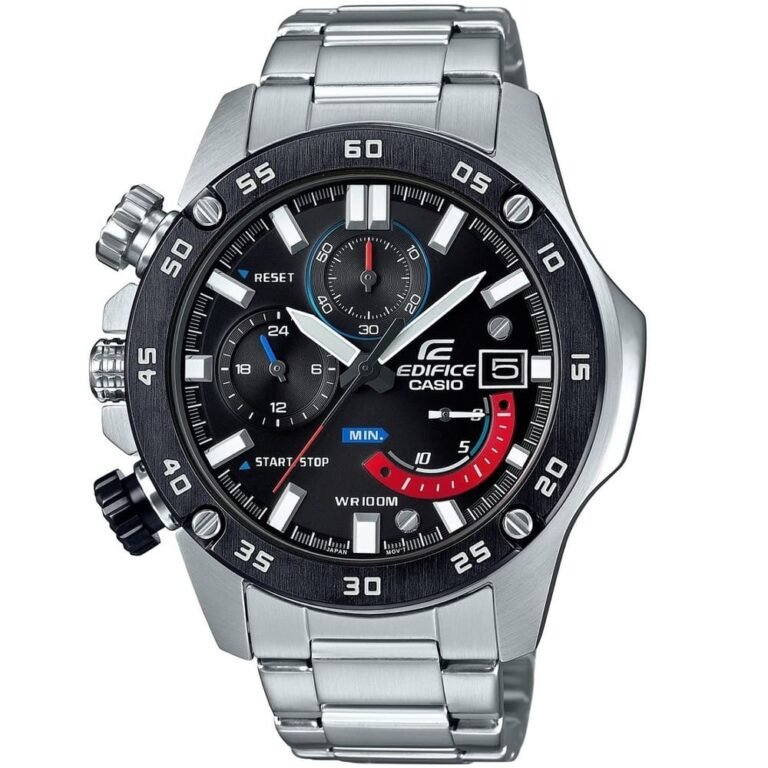 Casio Edifice Chronograph Watch for Men Black Dial with Silver Stainless steel Strap EFR-558DB-1AVUEF