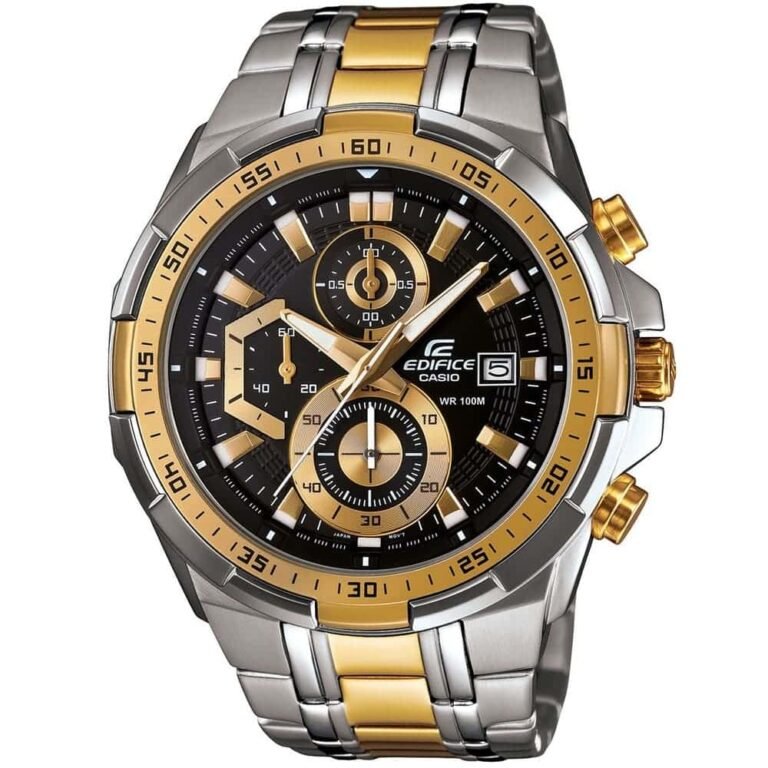 Casio Edifice Chronograph Watch for Men Black Dial with Two tone Silver and Gold Stainless steel Strap EFR539SG-1A
