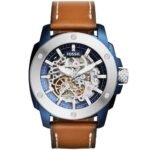 Fossil Modern Machine Automatic Skeleton Silver Dial Brown Leather Strap Watch for Men - ME3135