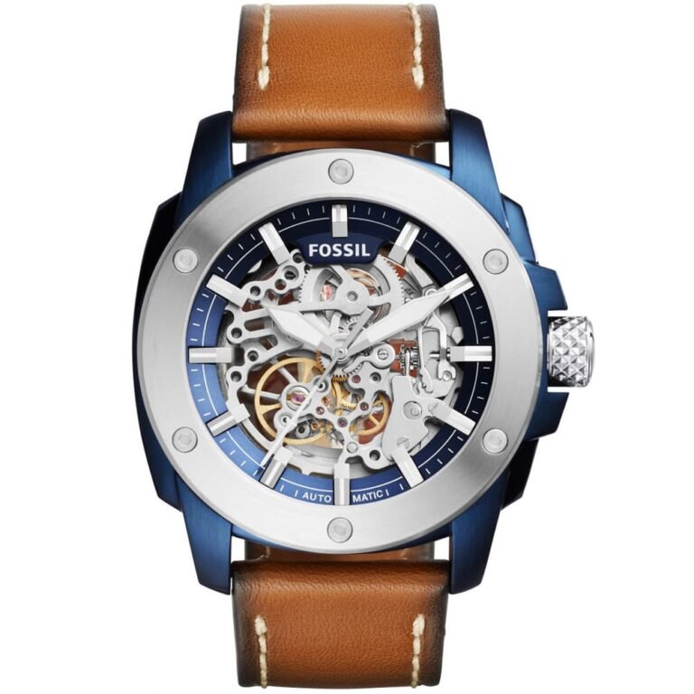 Fossil Modern Machine Automatic Skeleton Silver Dial Brown Leather Strap Watch for Men - ME3135