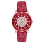 Michael Kors Runway Three-Hand Quartz Red Dial Red Leather Strap Watch For Women - MK7179