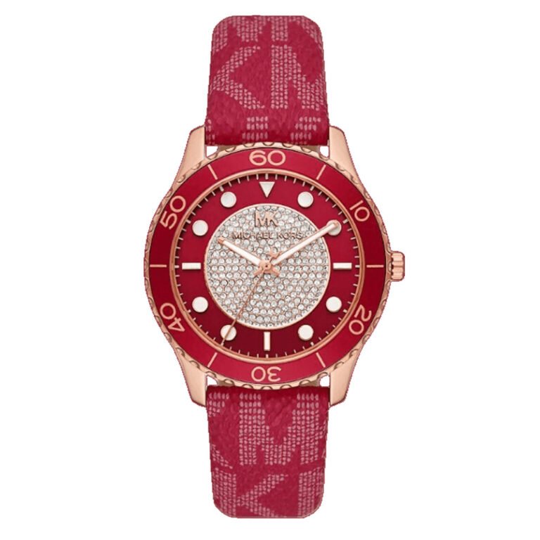 Michael Kors Runway Three-Hand Quartz Red Dial Red Leather Strap Watch For Women - MK7179