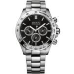 Hugo Boss Ikon Chronograph Black Dial Silver Steel Strap Watch for Men - 1512965