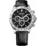 Hugo Boss Ikon Chronograph Black Dial Black Leather Strap Watch for Men - 1513178