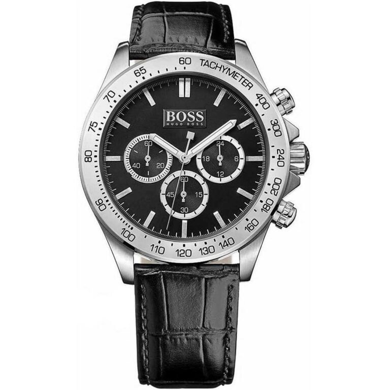 Hugo Boss Ikon Chronograph Black Dial Black Leather Strap Watch for Men - 1513178
