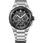 Hugo Boss Supernova Chronograph Black Dial Silver Steel Strap Watch for Men - 1513359