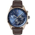 Hugo Boss Grand Prix Chronograph Blue Dial Brown Leather Strap Watch for Men - 1513604