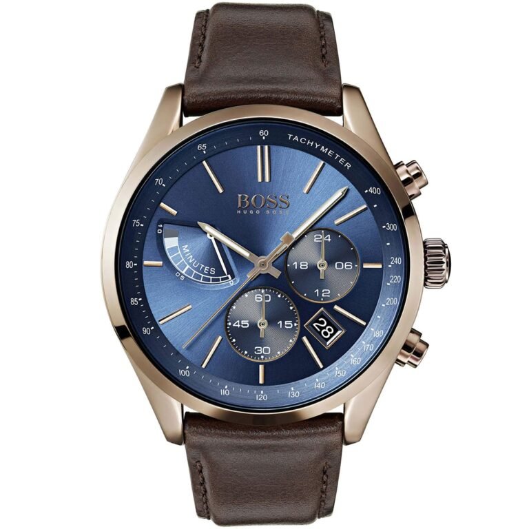 Hugo Boss Grand Prix Chronograph Blue Dial Brown Leather Strap Watch for Men - 1513604