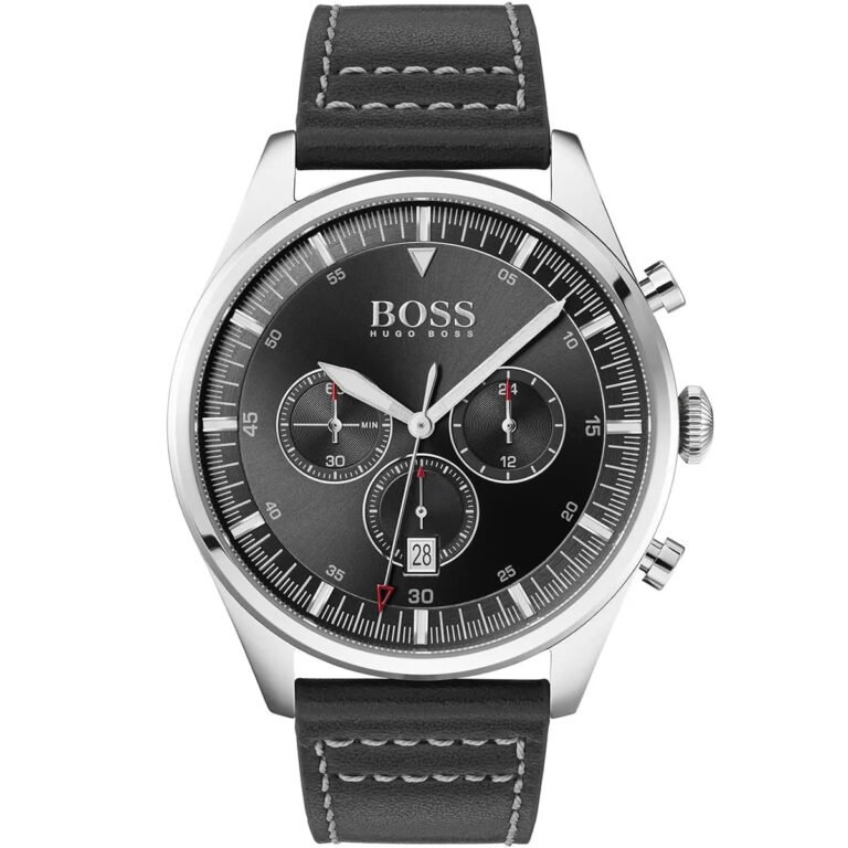 Hugo Boss Pioneer Chronograph Black Dial Black Leather Strap Watch For Men - 1513708
