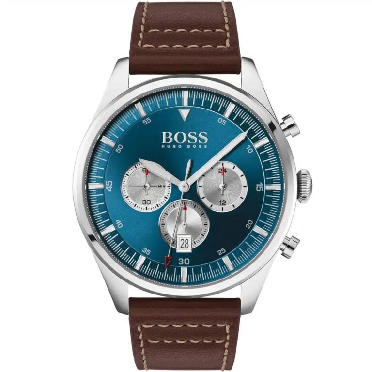 Hugo Boss Pioneer Chronograph Blue Dial Brown Leather Strap Watch For Men - 1513709
