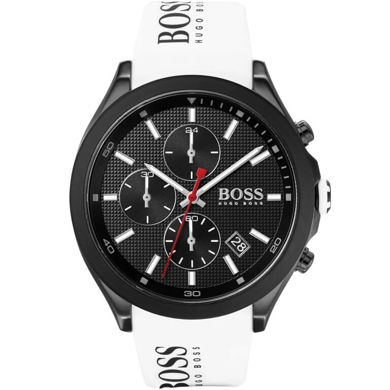 Hugo Boss Velocity Chronograph Black Dial White Rubber Strap Watch for Men - 1513718