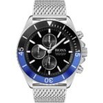 Hugo Boss Ocean Edition Chronograph Black Dial Silver Mesh Strap Watch for Men - 1513742