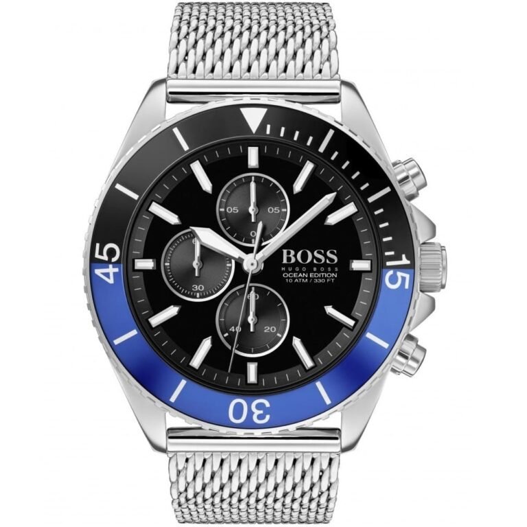 Hugo Boss Ocean Edition Chronograph Black Dial Silver Mesh Strap Watch for Men - 1513742