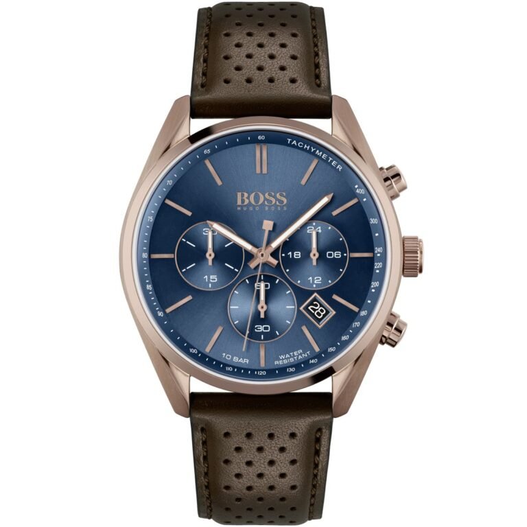 Hugo Boss Champion Chronograph Blue Dial Brown Leather Strap Watch for Men - 1513817