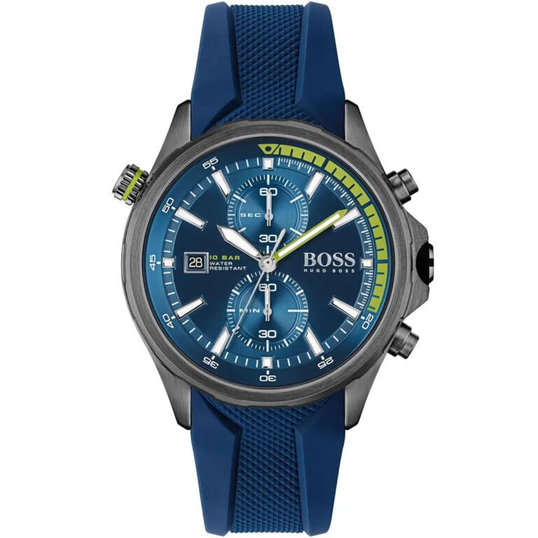 Hugo Boss Globetrotter Chronograph Blue Dial Blue Silicone Strap Watch for Men - 1513821