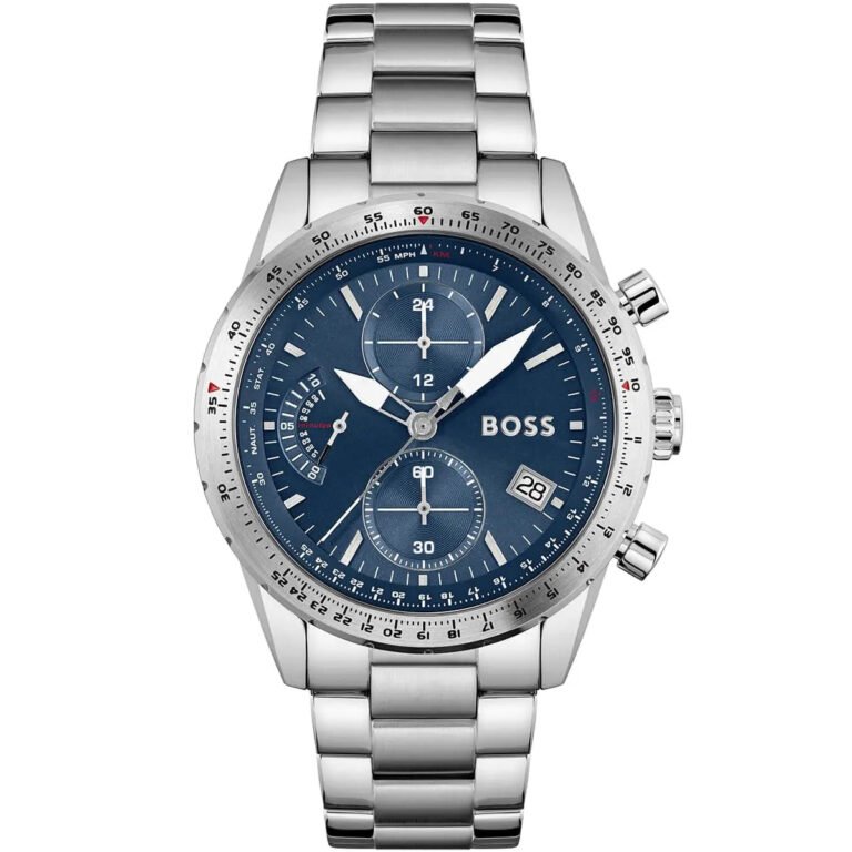Hugo Boss Pilot Chronograph Blue Dial Silver Steel Strap Watch for Men - 1513850