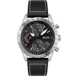 Hugo Boss Contrast Stitching Leather Band Chronograph Analog Watch for Men - Black 1513853