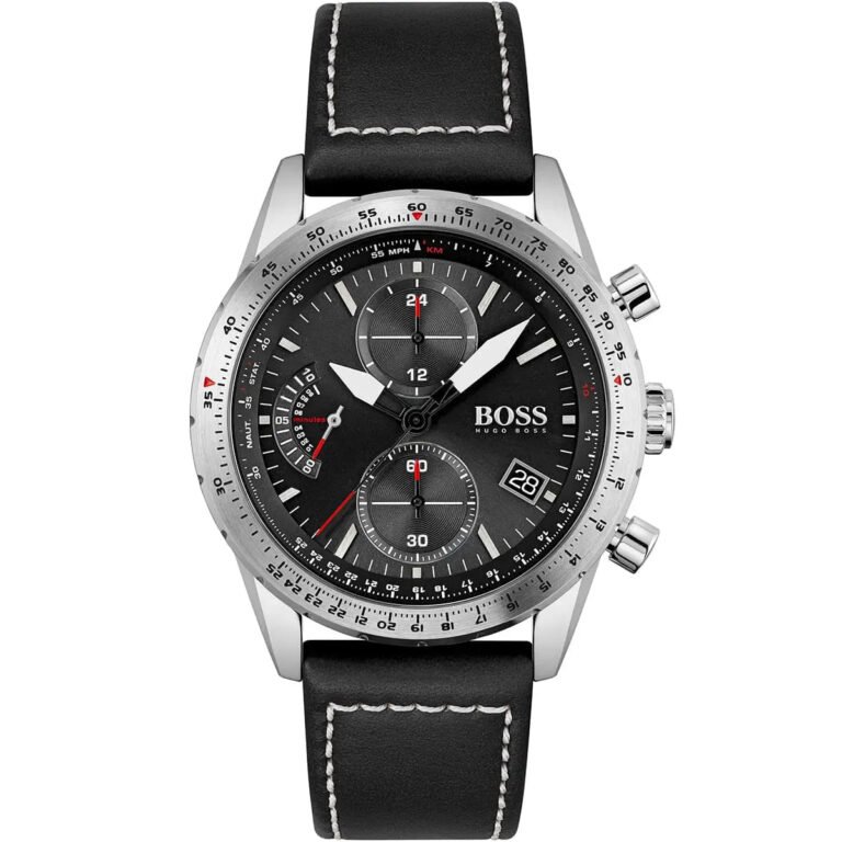 Hugo Boss Contrast Stitching Leather Band Chronograph Analog Watch for Men - Black 1513853