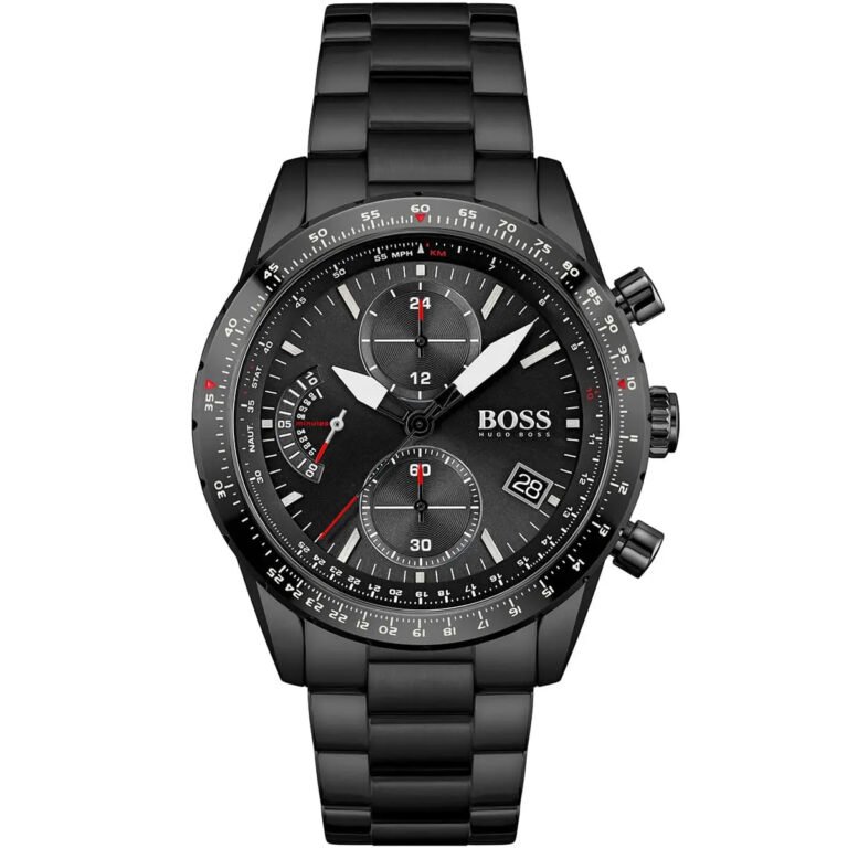 Hugo Boss Pilot Edition Chronograph Black Dial Black Steel Strap Watch for Men - 1513854