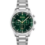 Hugo Boss Pioneer Chronograph Green Dial Silver Steel Strap Watch for Men - 1513868