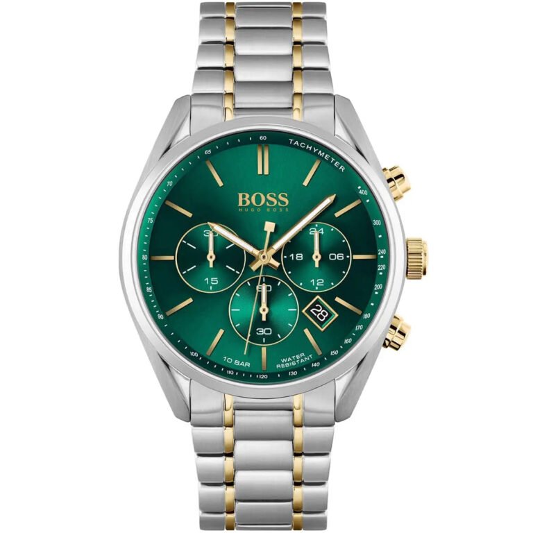 Hugo Boss Champion Chronograph Green Dial Two Tone Steel Strap Watch for Men - 1513878