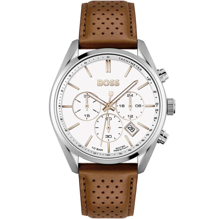 Hugo Boss Champion Chronograph White Dial Brown Leather Strap Watch for Men - 1513879