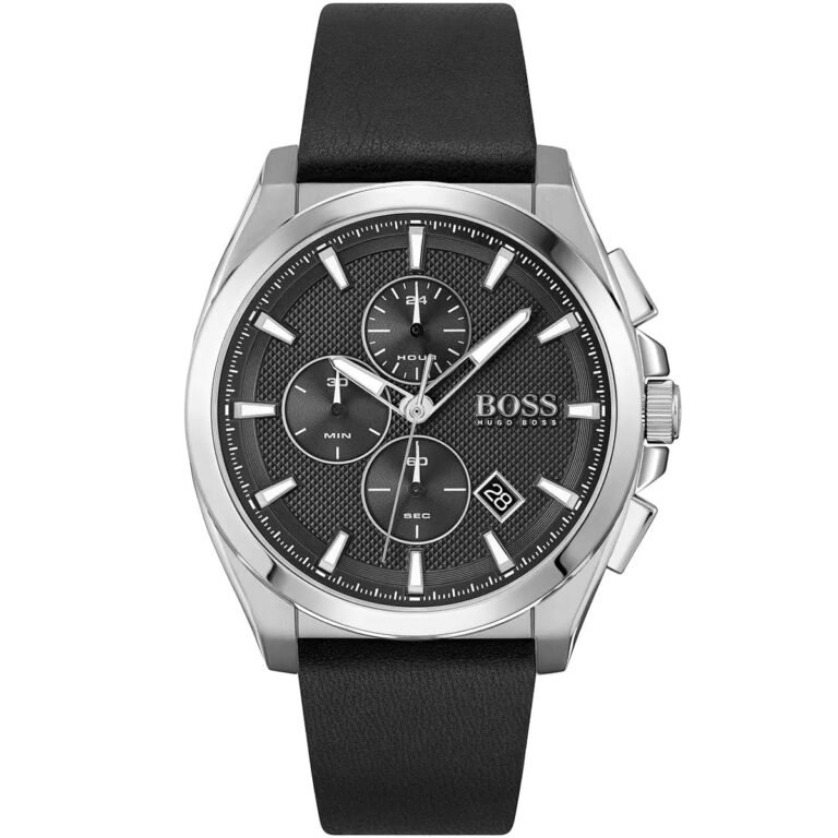Hugo Boss Grandmaster Chronograph Black Dial Black Leather Strap Watch for Men - 1513881