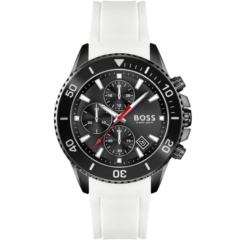 Hugo Boss Admiral Chronograph Black Dial White Rubber Strap Watch for Men - 1513966