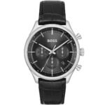 Hugo Boss Gregor Chronograph Black Dial Black Leather Strap Watch for Men - 1514049