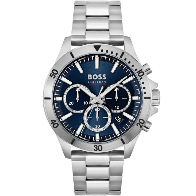 Hugo Boss Troper Chronograph Blue Dial Silver Steel Strap Watch For Men - 1514069
