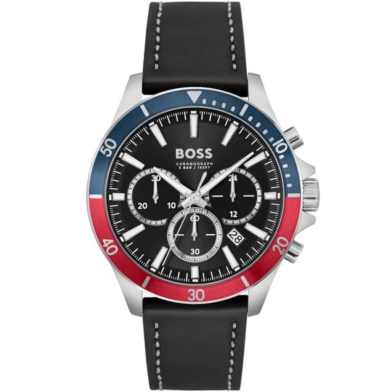 Hugo Boss Troper Chronograph Black Dial Black Leather Strap Watch For Men - 1514099