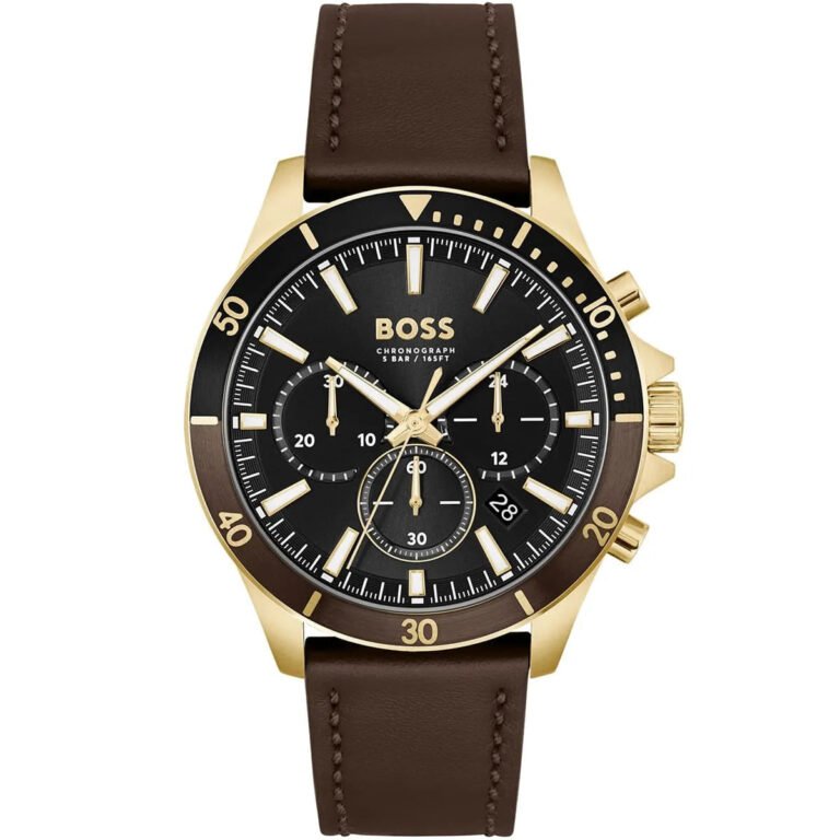 Hugo Boss Troper Chronograph Black Dial Brown Leather Strap Watch For Men - 1514100