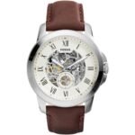 Fossil Grant Automatic White Dial Brown Leather Strap Watch for Men - ME3052
