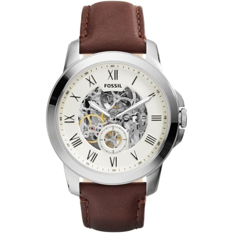 Fossil Grant Automatic White Dial Brown Leather Strap Watch for Men - ME3052