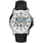 Fossil Grant Skeleton White Dial Black Leather Strap Watch for Men - ME3053