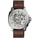 Fossil Modern Machine Automatic Skeleton White Dial Brown Leather Strap Watch for Women - ME3083