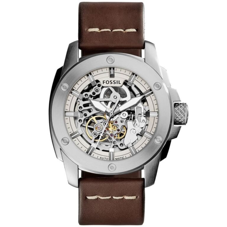 Fossil Modern Machine Automatic Skeleton White Dial Brown Leather Strap Watch for Women - ME3083