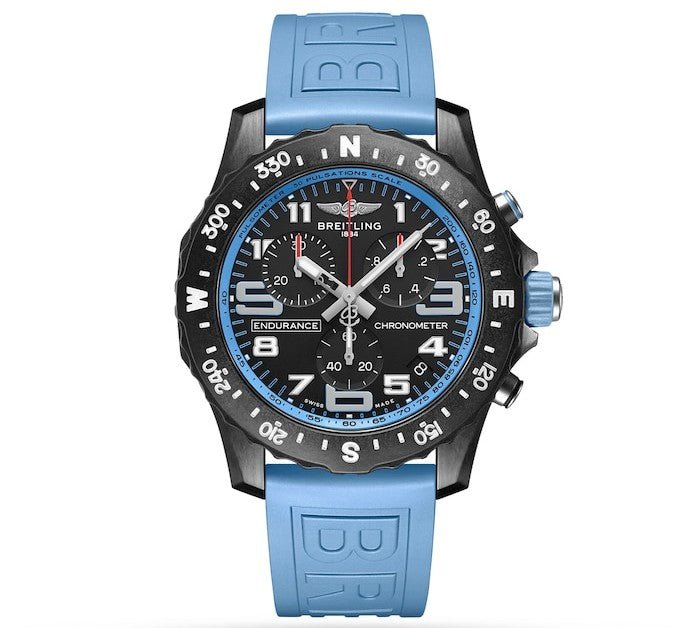Breitling Endurance Pro Black Dial Light Blue Rubber Strap Watch for Men - X82310281B1S1