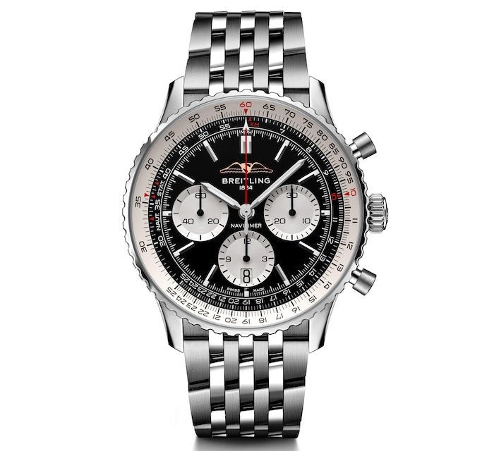 Breitling Navitimer B01 Chronograph 43 Black Dial Silver Steel Strap Watch for Men - AB0138211B1A1