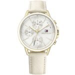 Tommy Hilfiger Carly Silver Dial Cream Leather Strap Watch for Women - 1781790