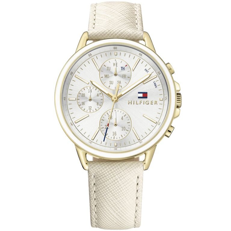 Tommy Hilfiger Carly Silver Dial Cream Leather Strap Watch for Women - 1781790