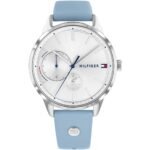 Tommy Hilfiger Brooke Silver Dial Blue Leather Strap Watch for Women - 1782023
