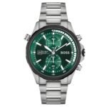 Hugo Boss Globetrotter Chronograph Green Dial Silver Steel Strap Watch for Men - 1513930